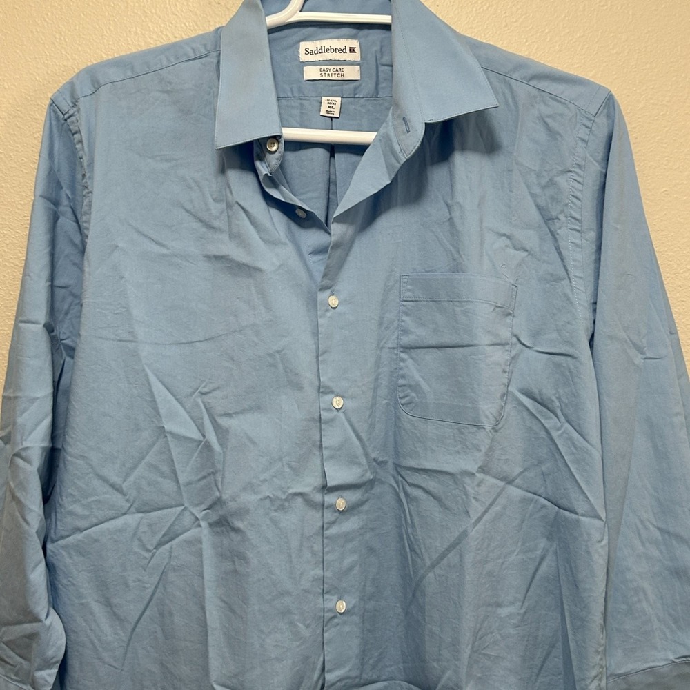 Saddlebred Easy Care Stretch Dress Shirt Mens XL 17-17.5 32/33 Light Blue Solid